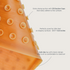 Orange adhesive strip with suction cups and text describing its features on a white background