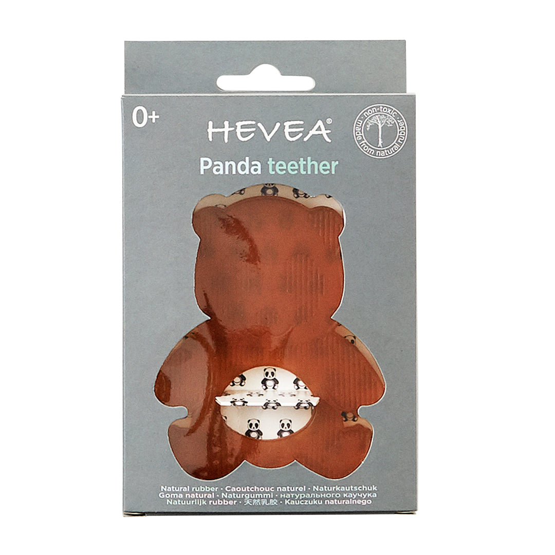 Hevea Panda teether packaging on a white background