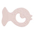 Pink fish-shaped teether on a white background