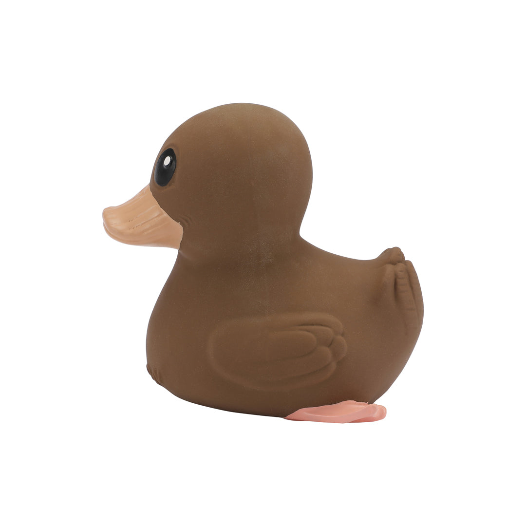 Brown rubber duck on a white background