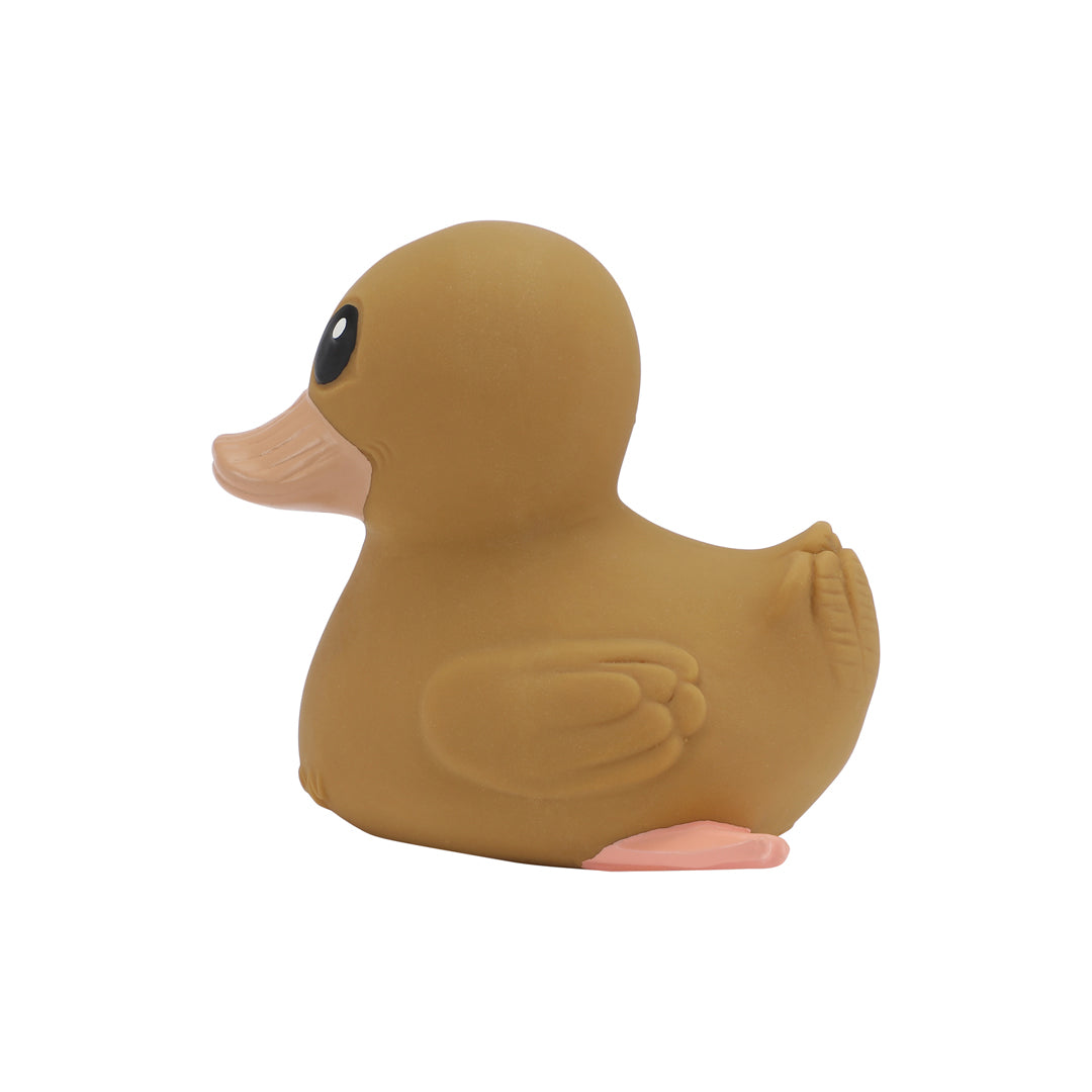 Brown rubber duck on a white background