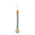 Beaded teething necklace with a wooden pacifier clip on a white background