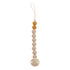 Beaded pacifier clip with a yellow bead and 'Neva' branding on a white background