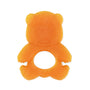 Orange bear-shaped teething ring on a white background