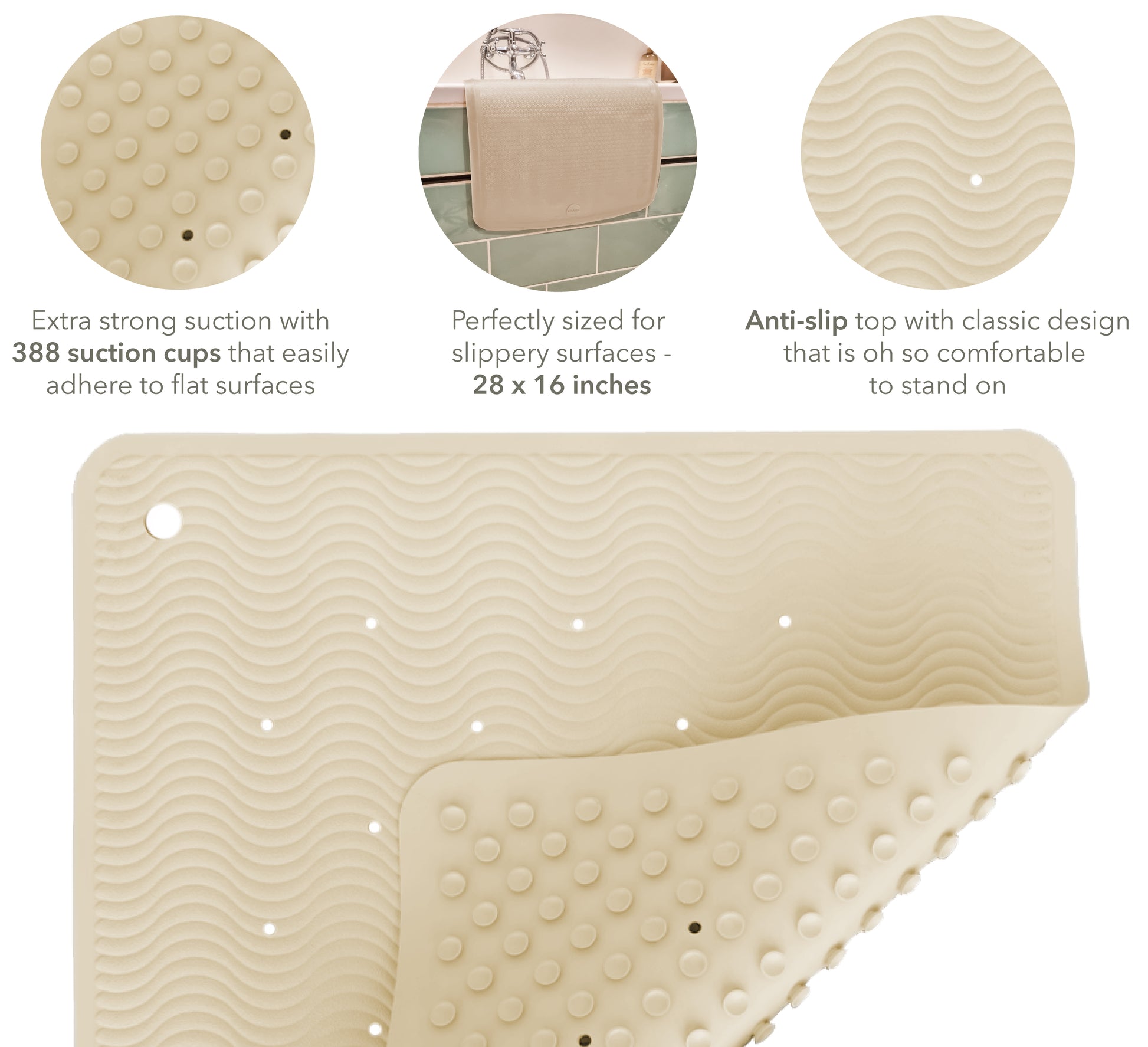 Wave Anti Slip Bath Mat - Squared 52 x 52 cm